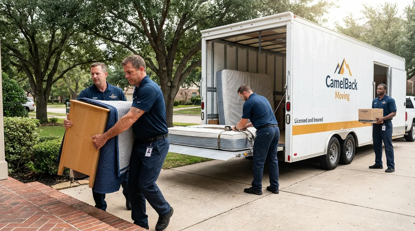 Crew loading residential truck for cross-state move from China Grove, NC